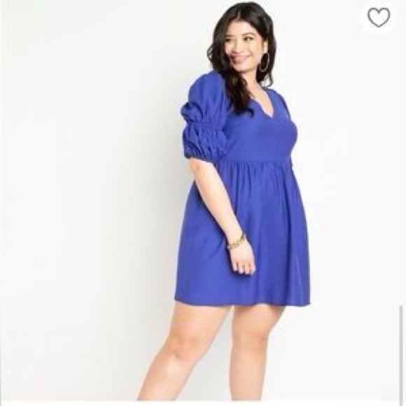 Eloquii Blue Purple Tie Back Babydoll Mini Dress Cutout Puff Sleeve Size 18 20